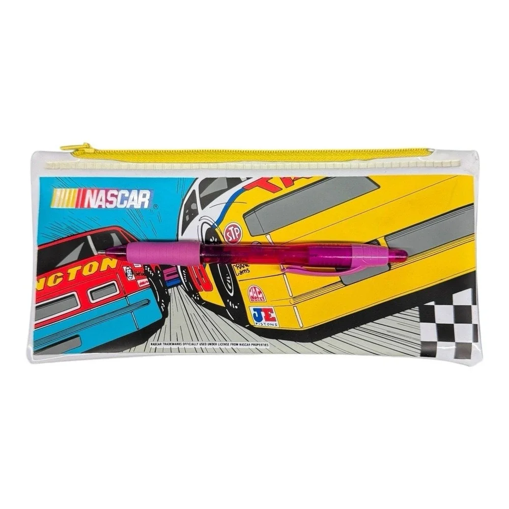 NASCAR Pencil Case Bag 1990s Vintage Vinyl Zipper